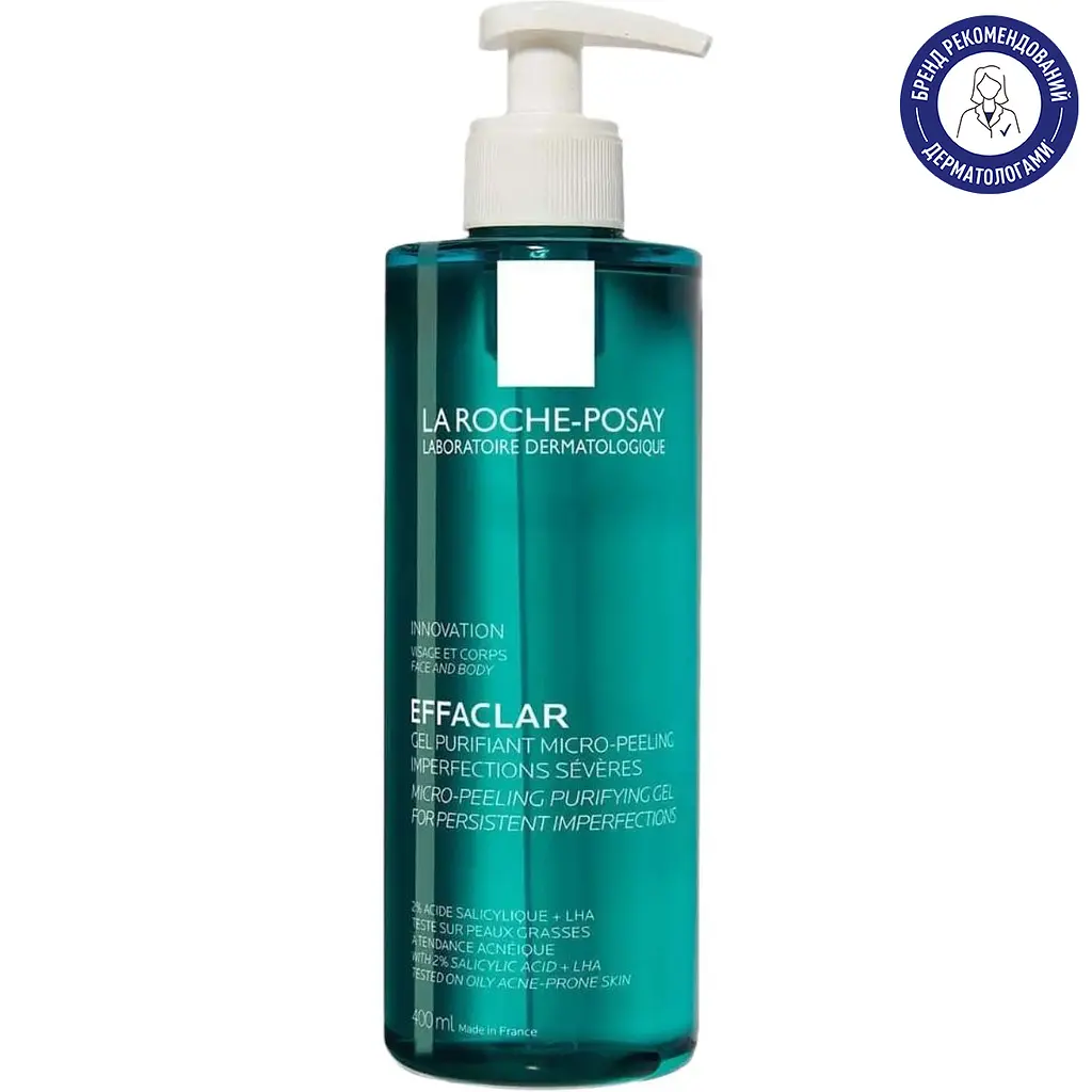 Гель-мікропілінг La Roche-Posay Effaclar для очищення проблемної шкіри обличчя та тіла для зменшення стійких недоліків 400 мл (MB246300) - фото 2