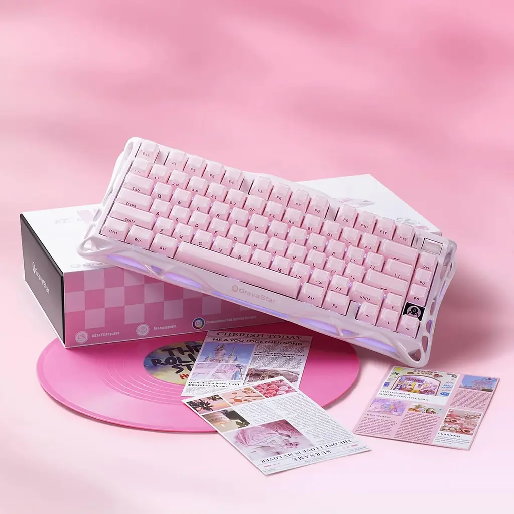 Клавіатура GravaStar Mercury K1 x Kailh Cherry Pink EN BT/WL/USB Sakura Pink (GSK1_P_PNK) - фото 11
