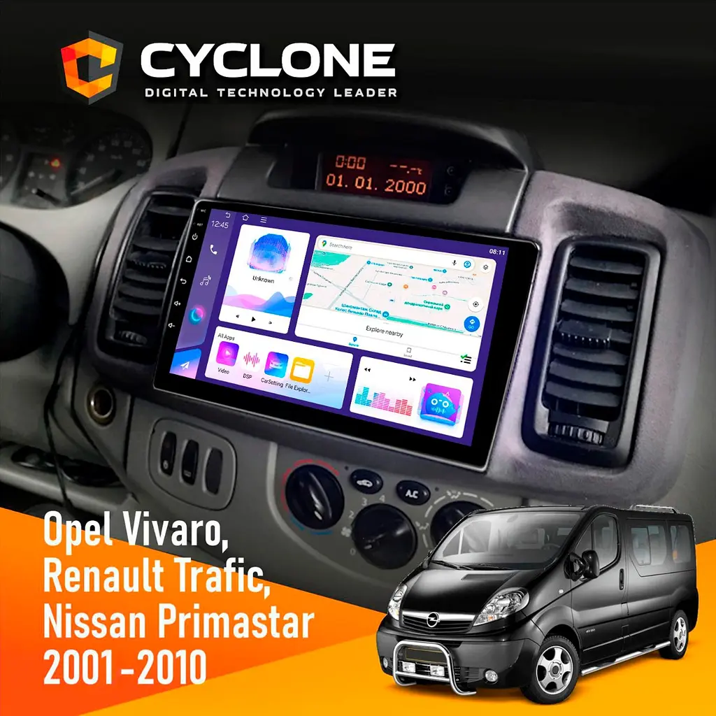 Штатна магнітола Opel Vivaro 2001-2010 Cyclone C10-011 4x64, DSP Cyclone (НФ-00009823)