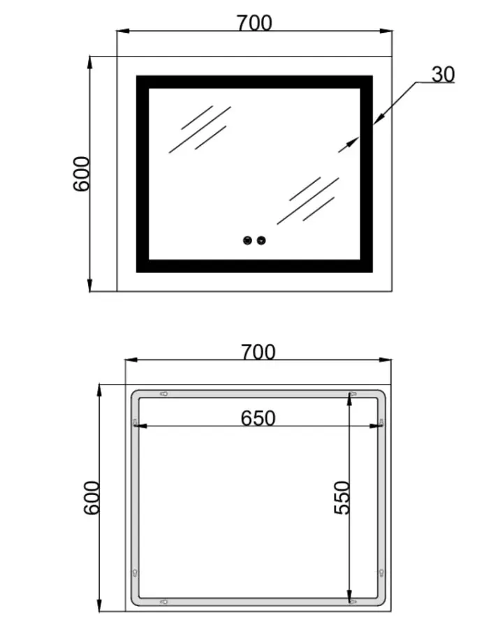 Дзеркало Lidz Kubis (KU1) 600х700 мм, прямокутне, з LED-підсвічуванням Touch LDKU60070049285 - фото 7