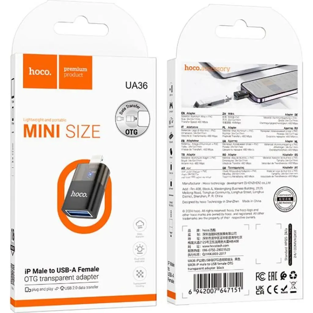 Перехідник Hoco UA36 Lightning Male to USB-A Female OTG Black [140343] - фото 4