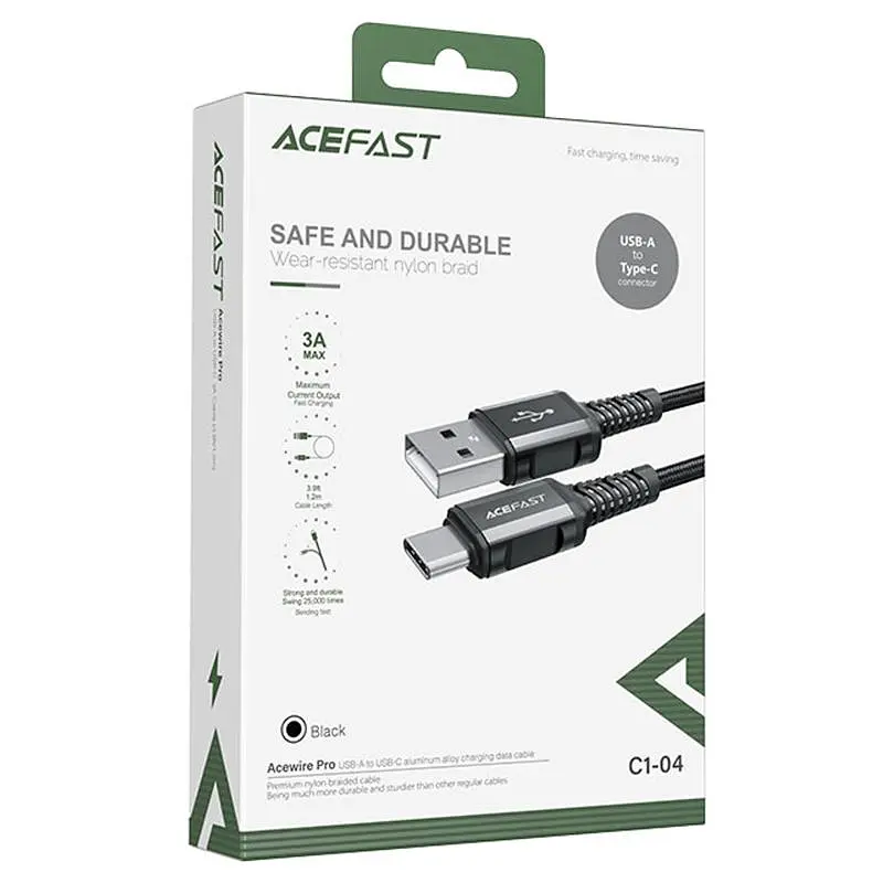 Дата кабель Acefast C1-04 USB to Type-C 3A (1.2m) Black - фото 3