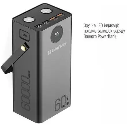 Зовнішній акумулятор ColorWay 65 Вт 4xUSB 60000 mAh чорний CW-PB600LPA5BK-PDD - фото 2
