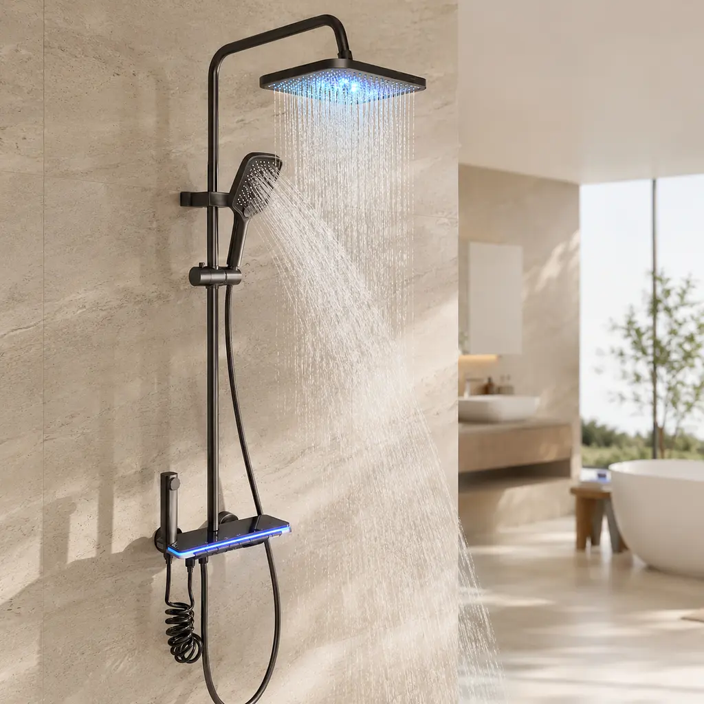 Душ / змішувач Faucet (CRH-8921 багатофункціональний з LED ГІДРОЕНЕРГЕТИКОЮ метал / Душова система з верхнім та ручним душем / Душова система для ванни - фото 3