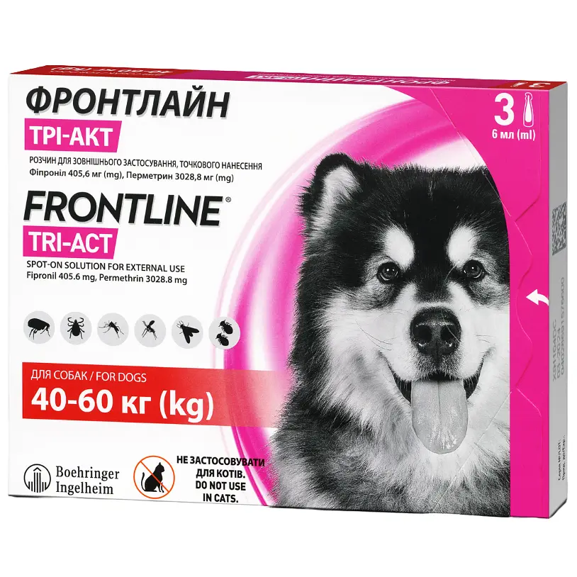 Капли Boehringer Ingelheim Frontline Tri-Act от блох и клещей для собак, 40-60 кг, 3 пипетки + Плед для пикника Frontline, темно-синий - фото 2