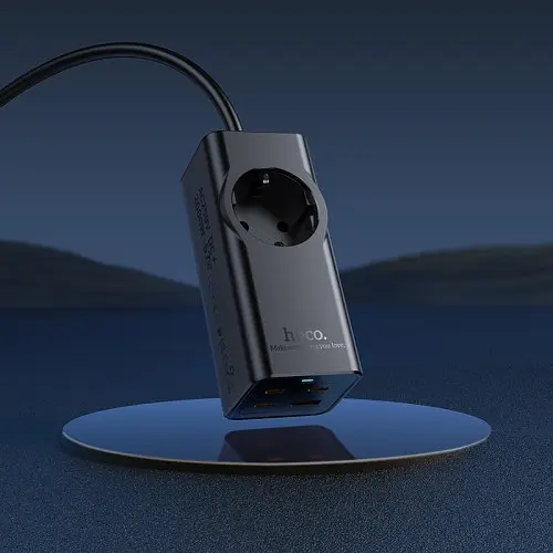 Сітковий підовжувач HOCO NS9 Wisdom 1-position(PD67W/3C1A) desktop socket(EU/GER) Чорний 6942007638494 - фото 5