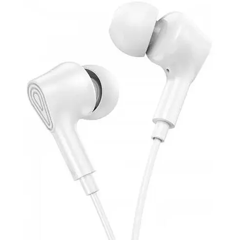 Навушники Hoco Ingenious universal earphones with microphone M102 90 градусів штекер білі - фото 4