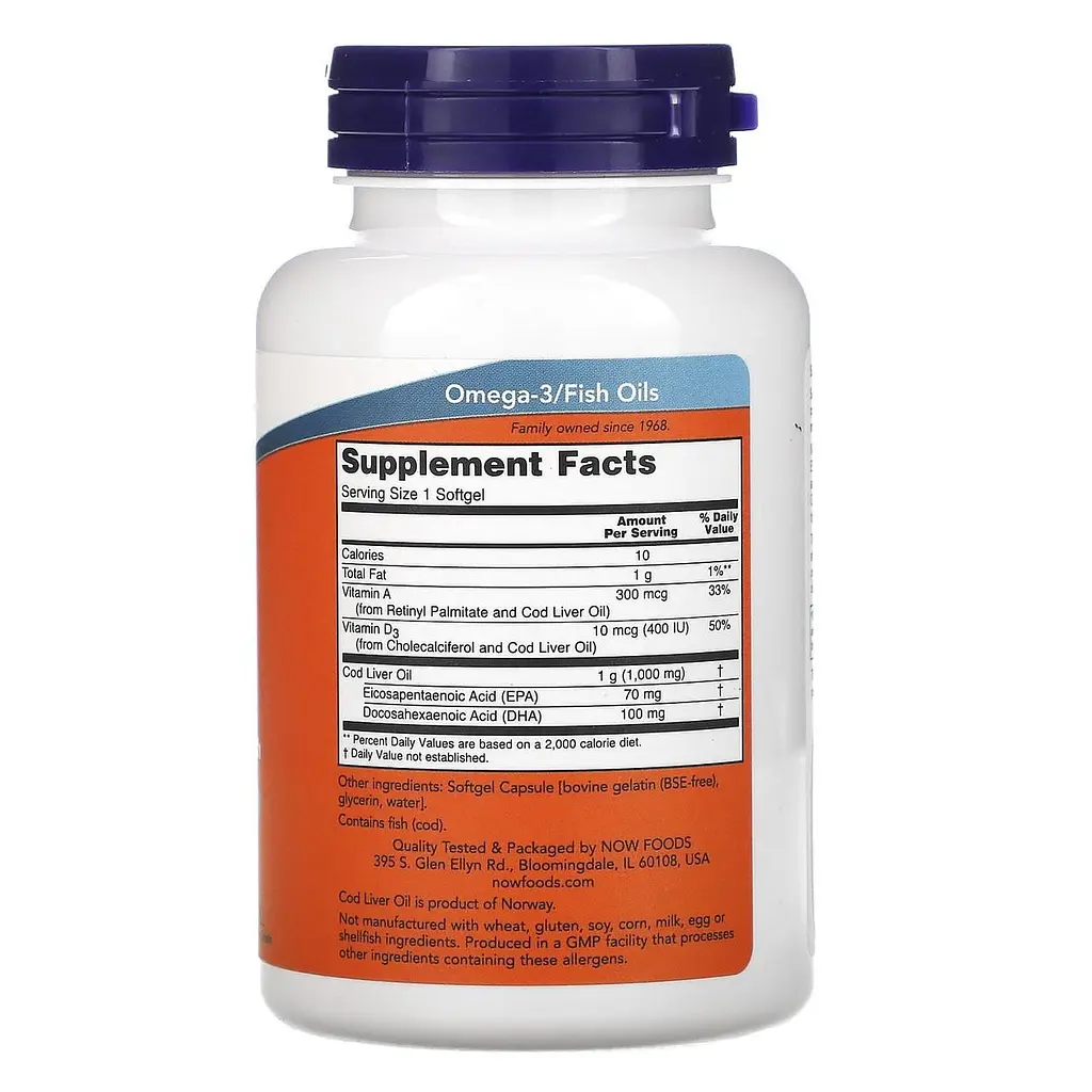Риб'ячий жир з печінки тріски Now Foods Cod Liver Oil 1000 мг 90 капсул - фото 2