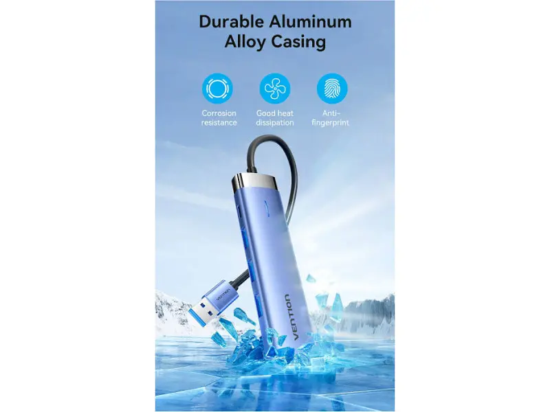 Мультипортовий адаптер Vention 5-in-1 USB-A to USB3.0x3/RJ-45/USB-C Power (TGFSB) - фото 4