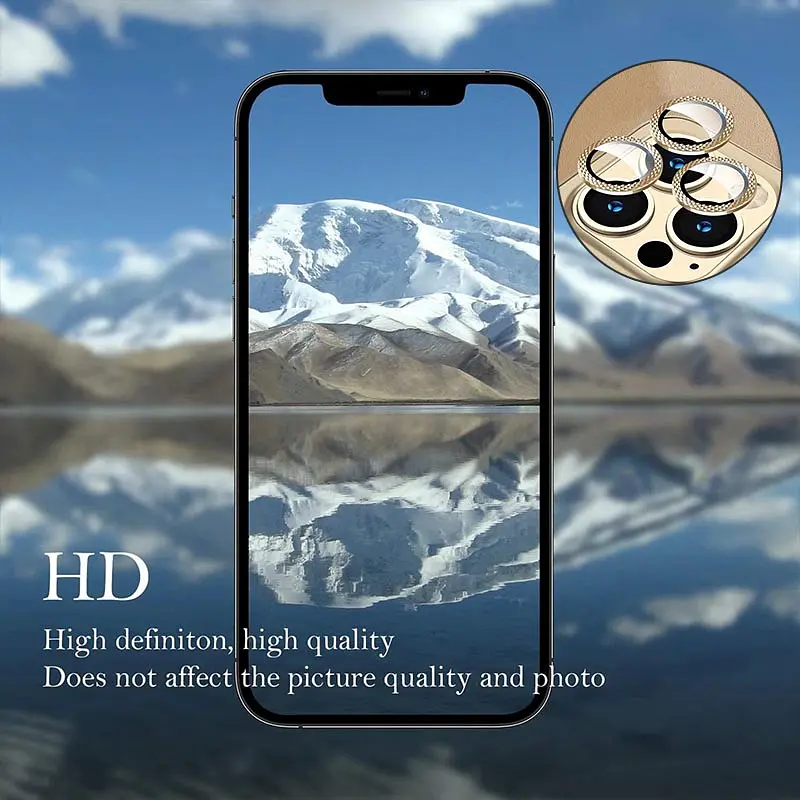 Защитное стекло Metal Shine на камеру (в упак.) для Apple iPhone 15 Pro (6.1) / 15 Pro Max (6.7) Золотой / Gold - фото 4