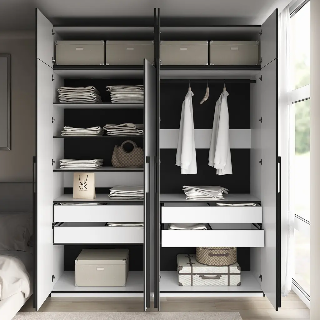 Шафа для одягу Flamecame у спальню зі штангою та поличками на 4 двері FR-20 Бетон Темний - фото 6