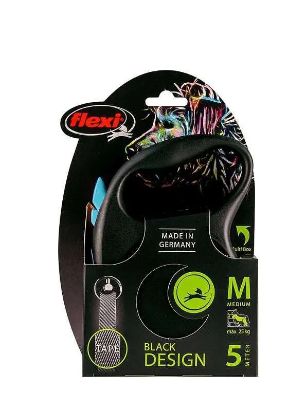 Поводок-рулетка Flexi Black Design M для собак средних пород лента 5 м до 25 кг голубой - фото 2