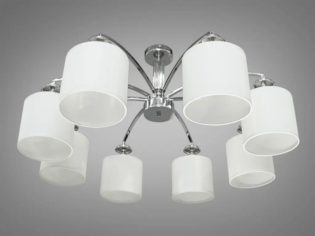 Ультрасовременная люстра с тканевыми абажурами на 8 рожков, цвет-хром. - фото 2