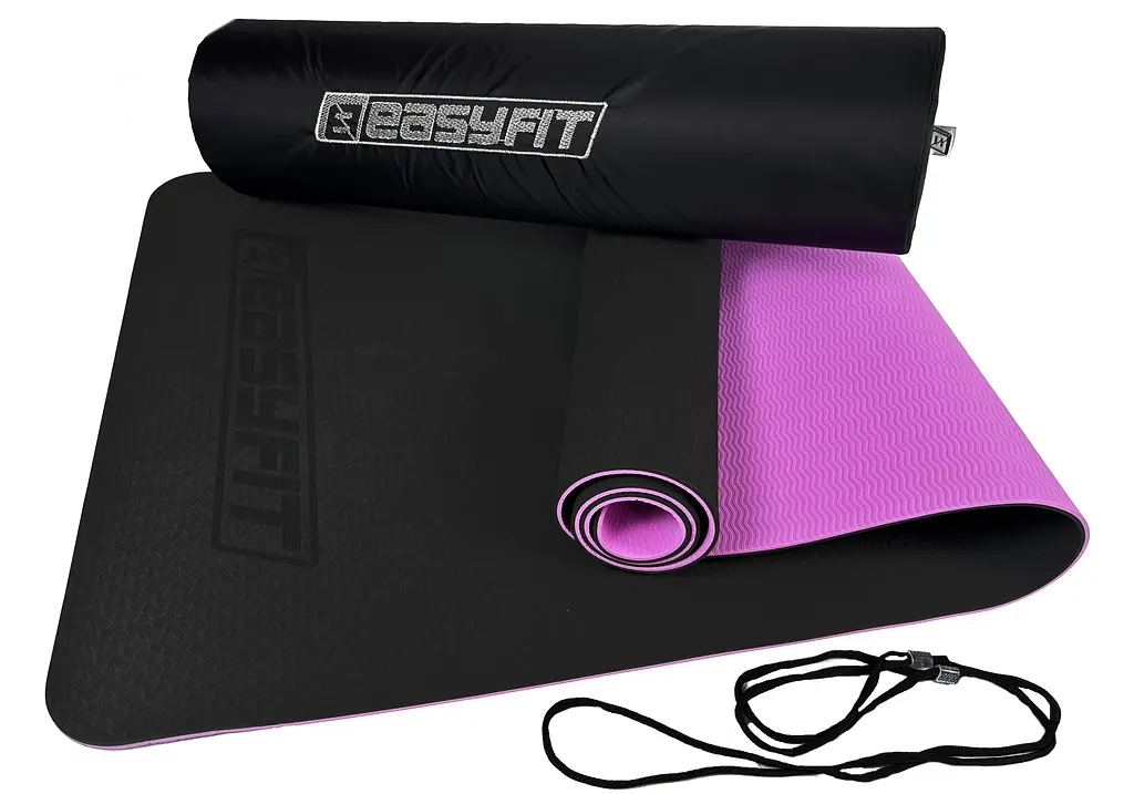 Килимок для йоги та фітнеса EasyFit TPE+TC 6мм двошаровий + Чохол чорний з фіолетовим (EF-1924s-BV) - фото 8