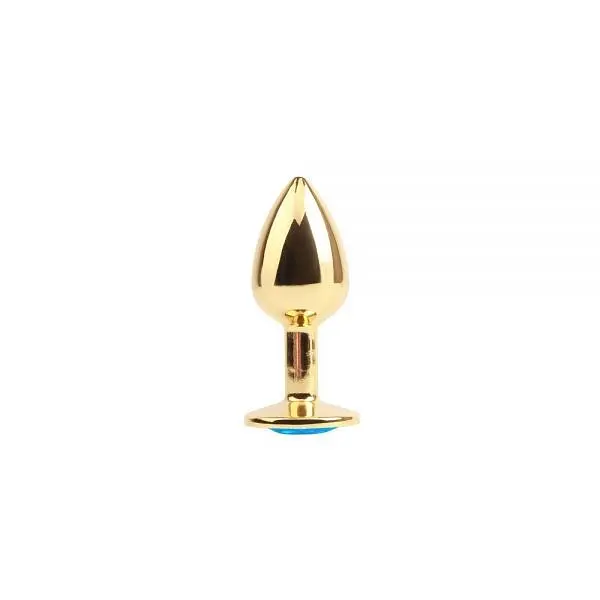 Анальна металева пробка з каменем в формі серця Chisa - Hi-Basic Blue Gem Anal Plug, 7.1х2.8 см, золотиста з блакитним - фото 2