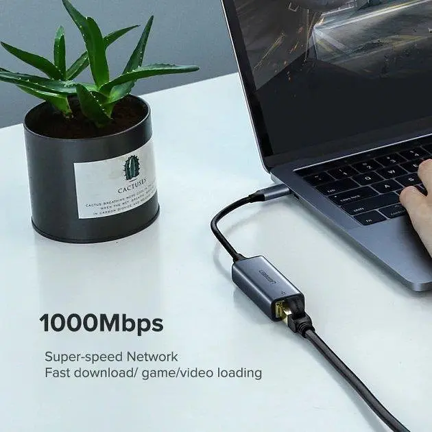 Мережна карта UGREEN 30287 USB 2.0 Type C 10/100Mbps Ethernet Adapter 110mm (чорний) (30287) - фото 2