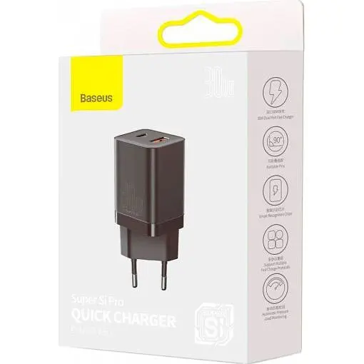 Мережевий зарядний пристрій Baseus Super Si Pro 30W USB-C + USB-A Black (CCSUPP-E01) [102000] - фото 7