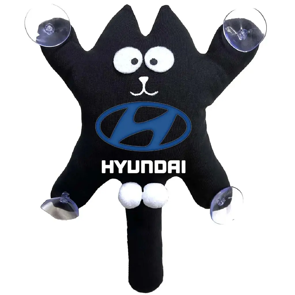 Іграшка на присосці Кіт Саймон XL Hyundai Жирний Кіт Чорний (Кольоровий логотип 3D)