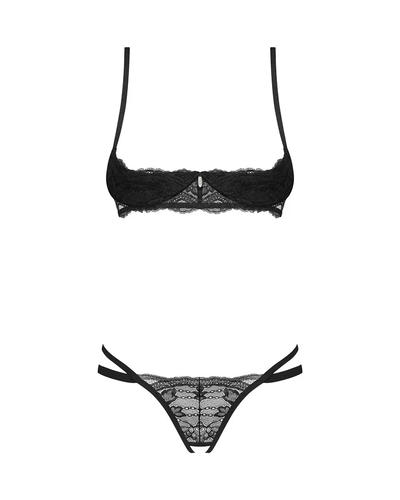 Комплект Obsessive Nutris 2-pcs crotchless set, M/L, ліф з відкритими чашками, трусики з доступом - фото 3