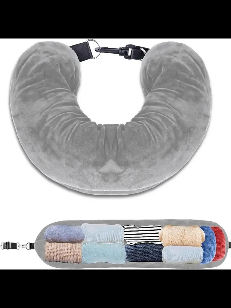 Подушка-чохол для ручної поклажі в літак Travel Pillow Bag 79×18 см, з ремінцями сіра - фото 2