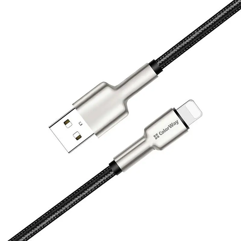 Кабель ColorWay USB - Lightning (M/M), metal head, 2.4 А, 1 м, Black (CW-CBUL046-BK) - фото 7