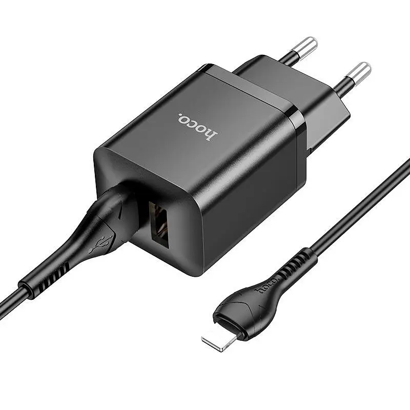 Адаптер мережевий HOCO Lightning Cable Maker dual port charger set N25 комплект 2 USB чорний - фото 8