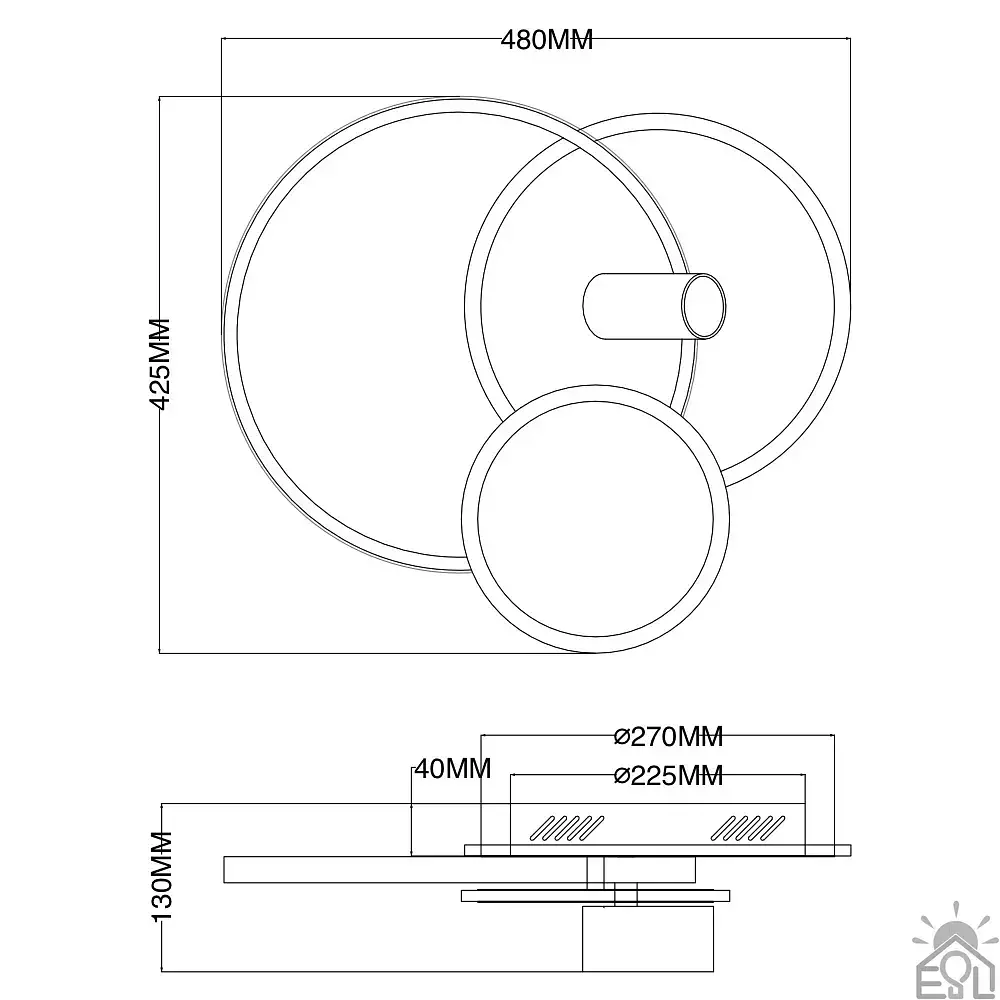 Керована світлодіодна люстра ECLIPSE 3R LR 75 Вт 480×425×130 мм Чорно-біла ESLLSE - фото 9