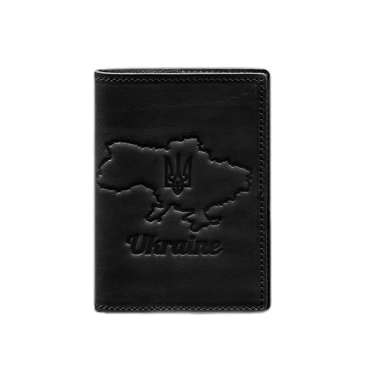 Шкіряна обкладинка для паспорта з мапою України чорний Crazy Horse - фото 8