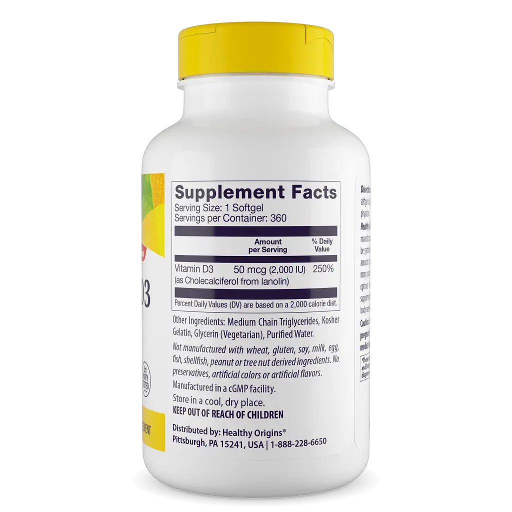 Витамин Д3 Healthy Origins Vitamin D3 in MCT Oil 2000 МЕ 360 гелевых капсул - фото 2