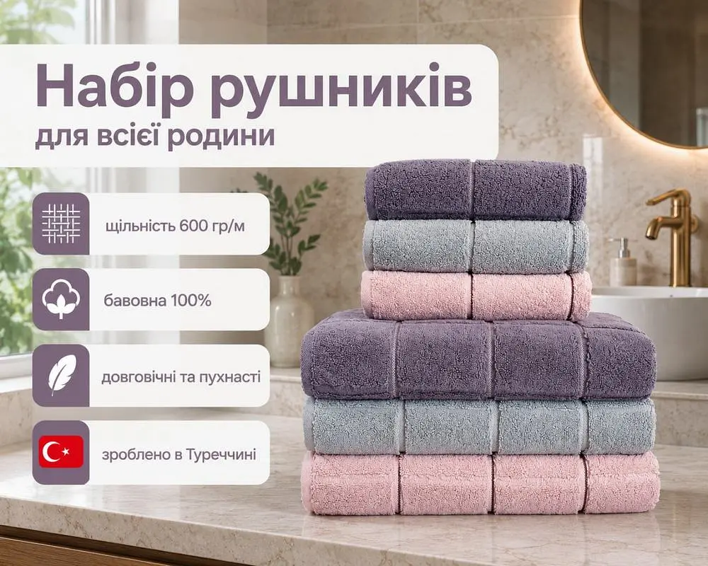 Набір турецьких махрових рушників Cestepe MicroCotton Premium 3 штуки 50x90 + 3 штуки 70х140 Kare 2 щільність 600 г/м2 - фото 2