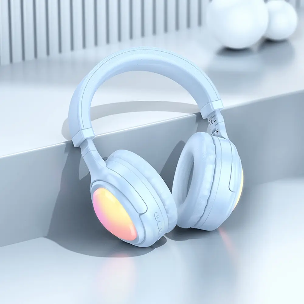 Наушники беспроводные Hoco W48 накладные с LED подсветкой синий - фото 3