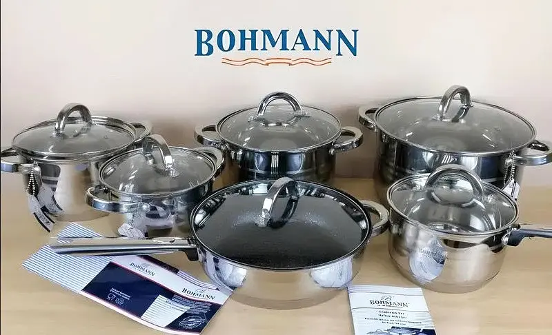 Набір каструль з кришками та сковородою Bohmann BH-1232, 12 предметів - фото 2