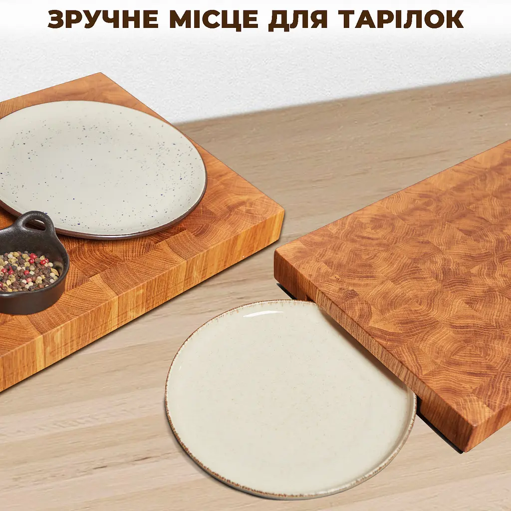 Торцева обробна кухонна дерев’яна дошка з дуба 50 x 30 x 4 см - фото 2