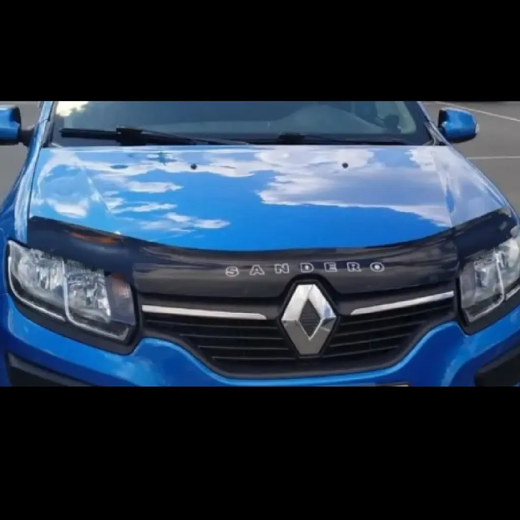 Дефлектор капоту мухобійка для Renault Sandero 2013-2020 Євро Кріплення (Voron Glass) MR11913 - фото 2