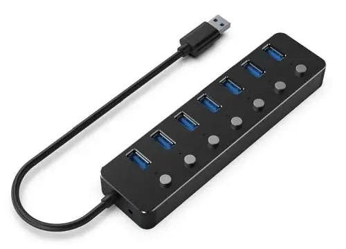 Хаб USB Gembird UHB-U3P7P-01, Black, USB 3.1 - 7xUSB 3.1, кабель 24 см, вимикач для кожного порту, алюминиевый корпус