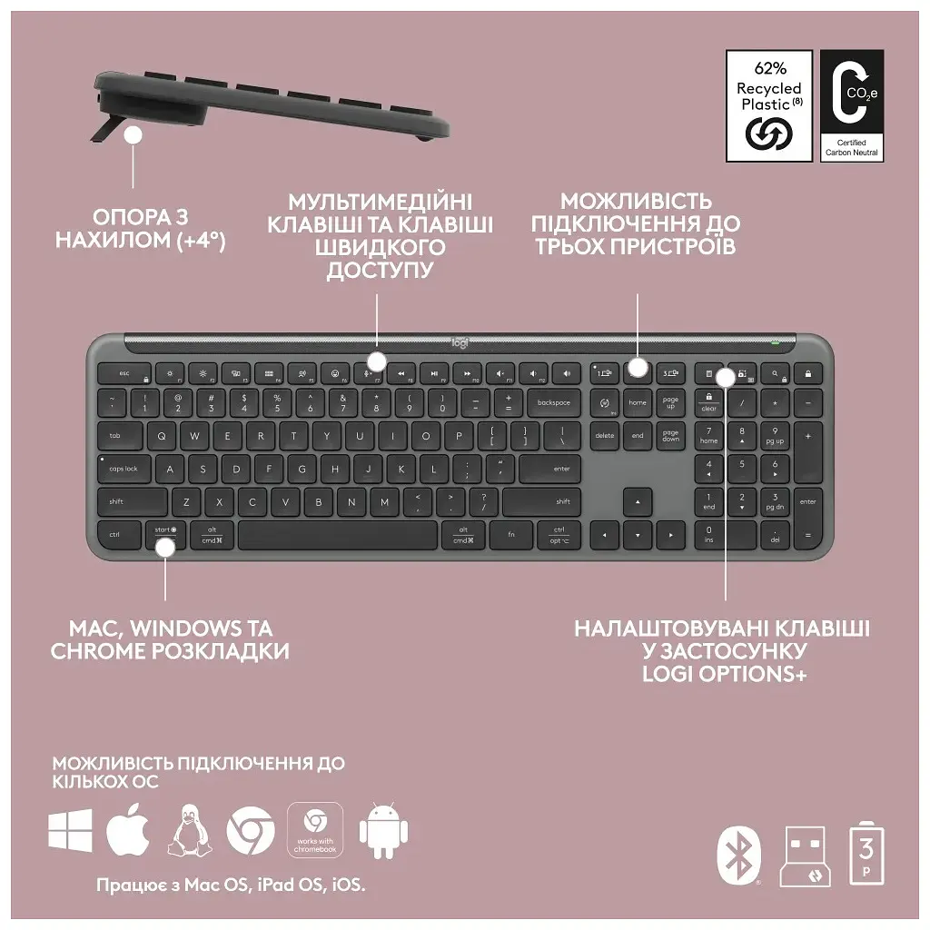 Комплект Logitech MK950 Bluetooth/Wireles UA Graphite (920-012490) - фото 10