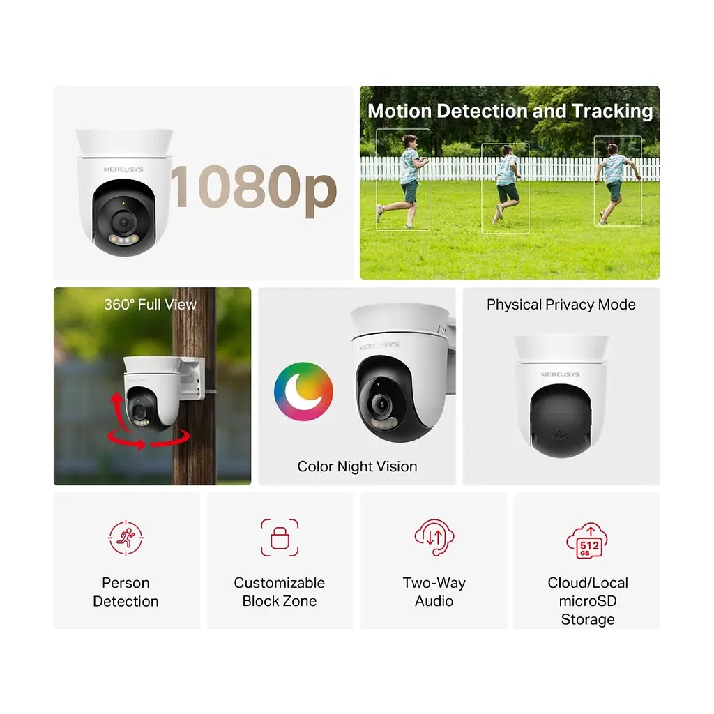 Камера відеоспостереження Mercusys IP-Камера MERCUSYS MC500 FHD N300 microSD motion detection, зовнішня (MC-500) - фото 4