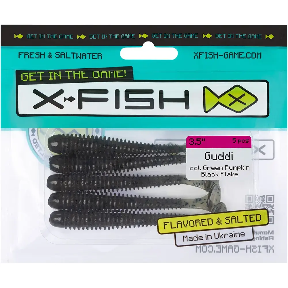 Силікон X-Fish Guddi 3.5" Green Pumpkin Black Flake (5шт/уп) - фото 2