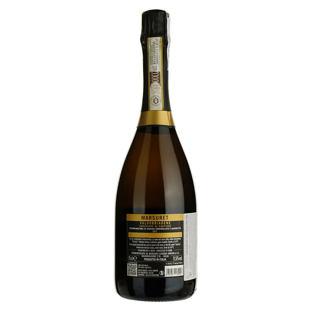 Ігристе вино Marsuret Cartizze Valdobbiadene Prosecco Superiore DOCG Dry, біле, сухе, 0,75 л - фото 2