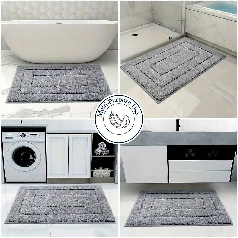Коврик для ванной комнаты – экстра мягкий, абсорбирующий, прочный, прорезиненный – 40 x 60 см Серый - фото 2