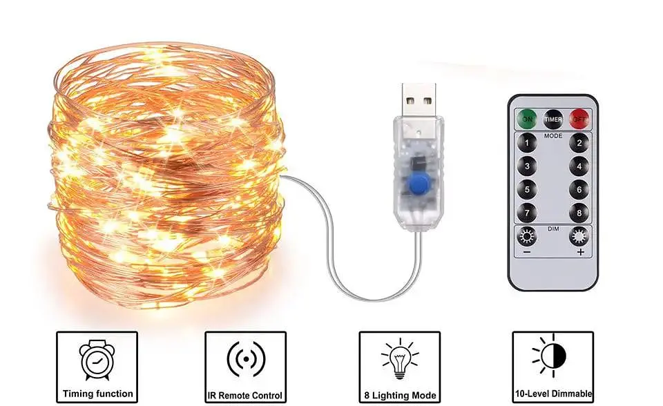 Світлодіодна гірлянда Роса USB 2 метри з пультом дистанційного управління ∙ Гірлянда мідна проволока 200LED 2M USB XL-76-20 - фото 2