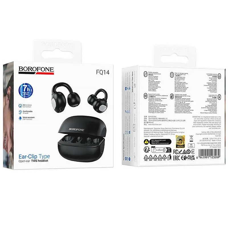 Бездротові TWS навушники Borofone FQ14 Joy clip-on Black - фото 3
