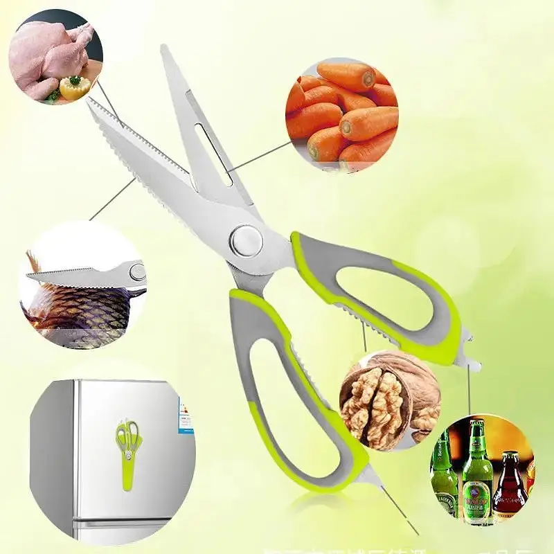 Багатофункціональні кухонні ножиці 10в1 Mighty Shears з чохлом і магнітом Сірий / Зелений - фото 8