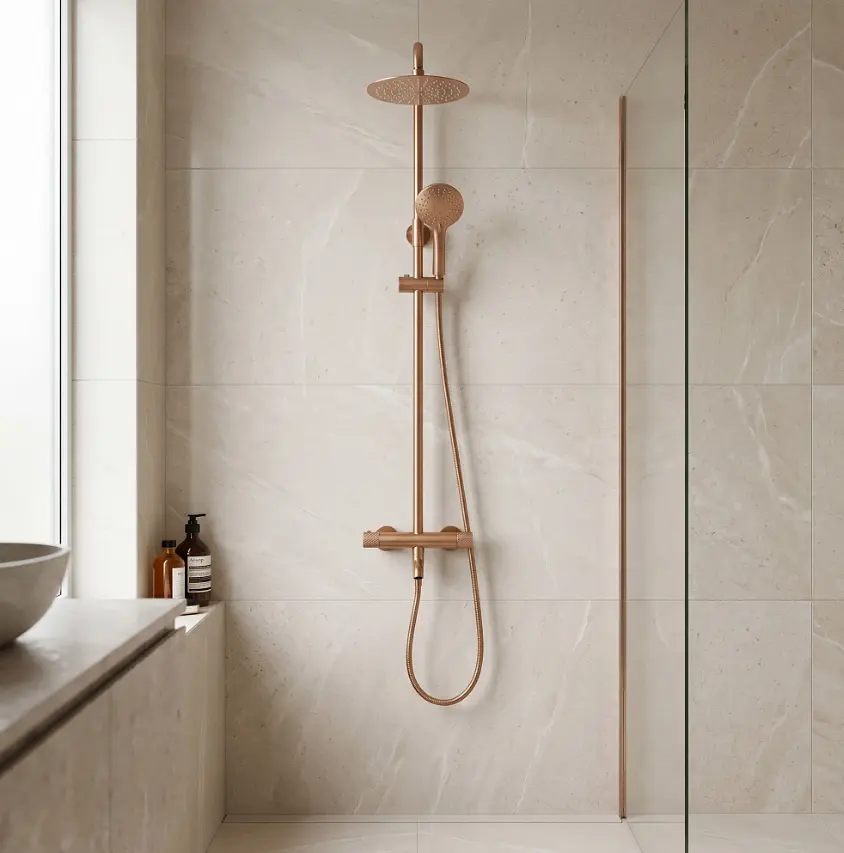 Душова система з термостатом і виливом Rea Lungo Diamond brushed copper REA-P5964 - фото 3