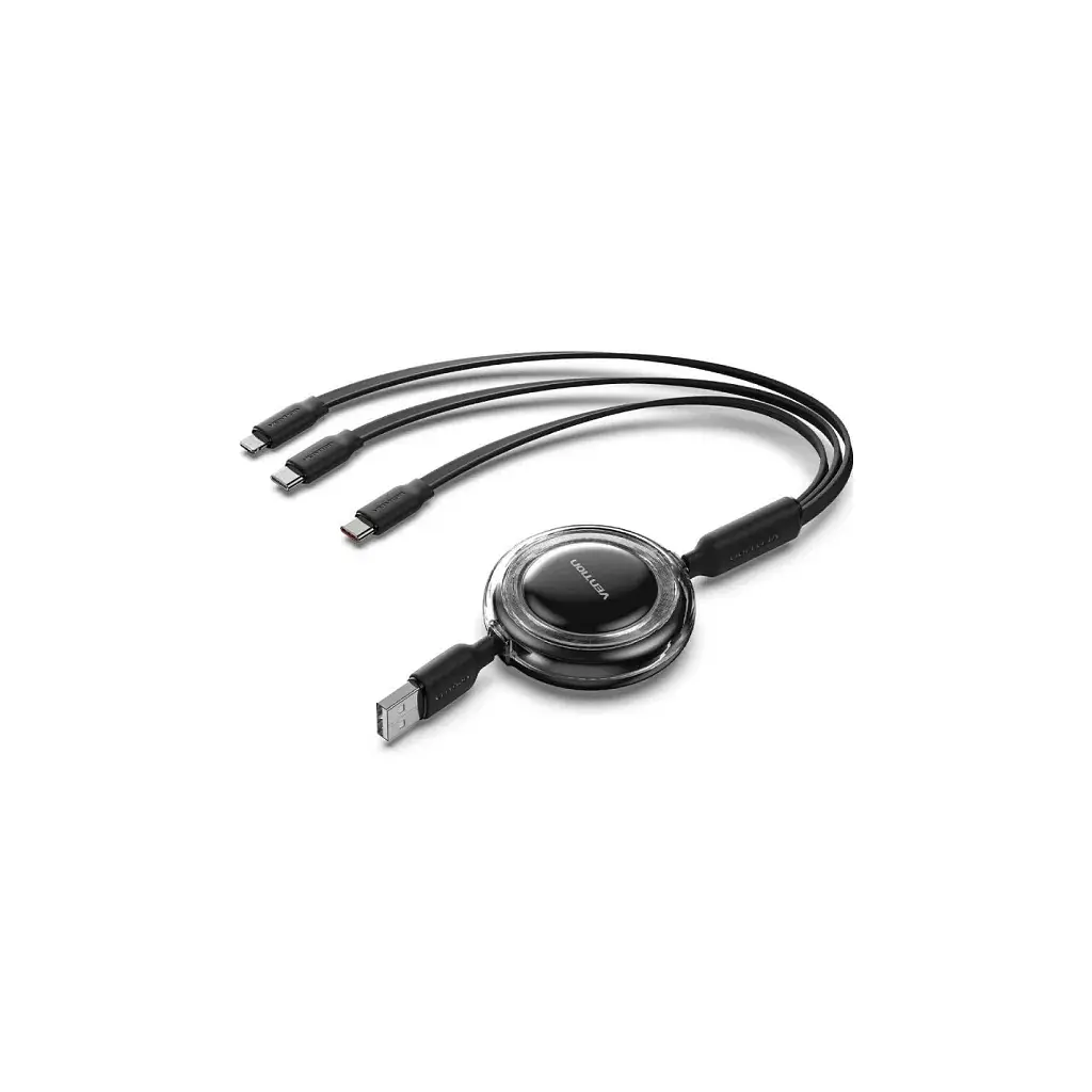 Дата кабель USB 2.0 AM to 2xUSB-C + Lightning 1.0m 3.5A retractable Vention (TRJBBE)