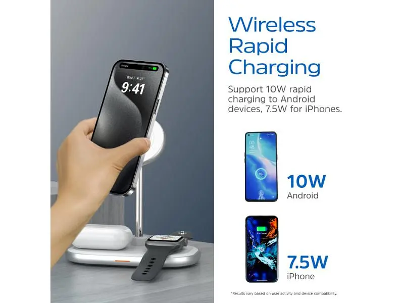 Бездротовий зарядний пристрій Energizer 3-in-1 15 W Magnetic Wireless Fast Charger White (WCP303) - фото 8