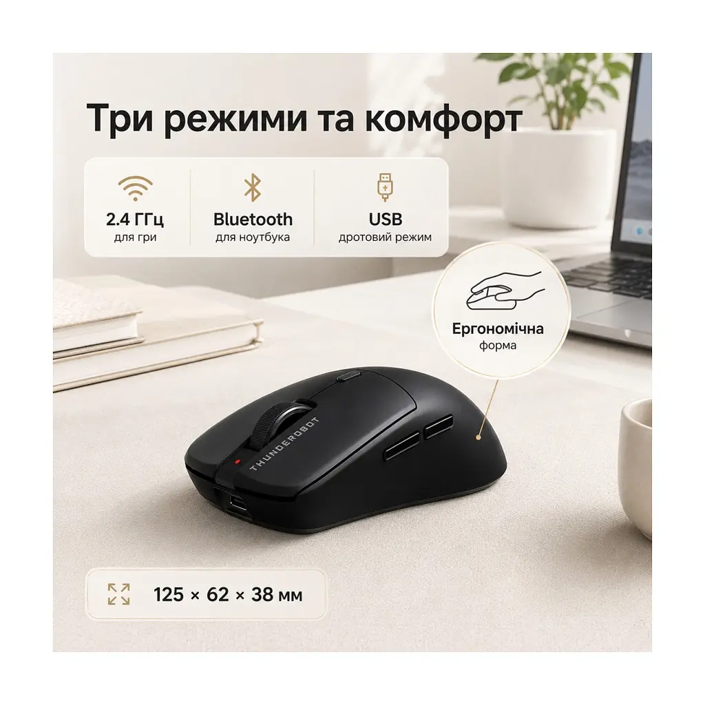 Мишка Thunderobot ML6Pro Tri-mode Black (6932066315788) - фото 2