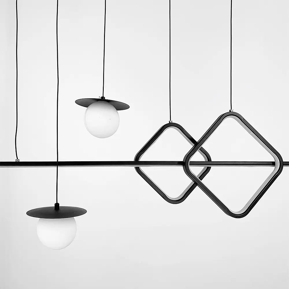 Удлиненная черная LED люстра с 2 светодиодными ромбами и 2 плафона Line.F Длина 100 см - фото 7