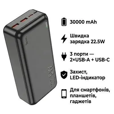 Батарея універсальна HOCO 30000mAh Astute 22.5W PD QC Black (J101B / 714732) - фото 4