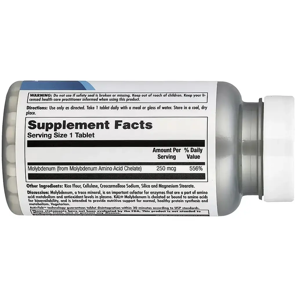 Молібден KAL Molybdenum Amino Acid Chelate 250 мкг 100 таблеток - фото 3